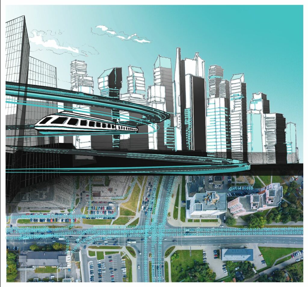 Représentation de la vision BEAM CUBE - jumeau virtuel d'activités connectant territoire réel et environnement numérique sur 3DEXPERIENCE